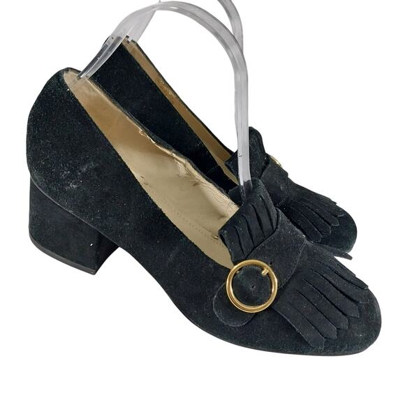 MARC FISHER! BLACK GENUINE SUEDE LEATHER CHUNKY HEEL KILTIE LOAFERS! SZ 7.5M - Picture 1 of 12